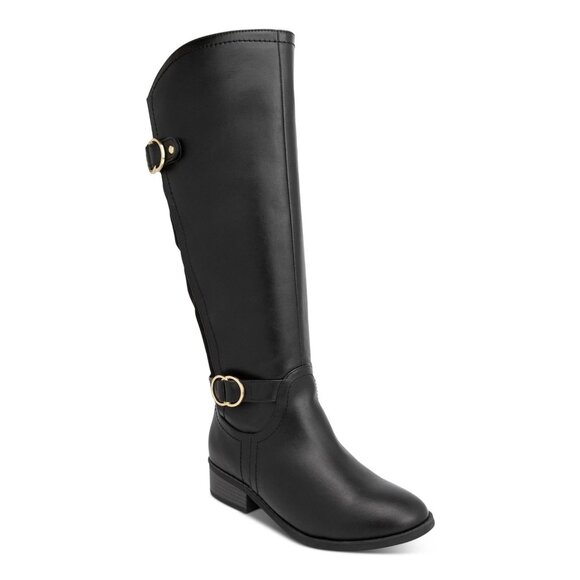 Karen Scott Womens Black Almond Toe Block Heel Zip-up Riding Boots - Picture 1 of 4